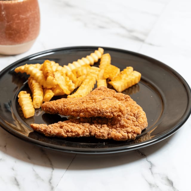 Chicken Strips with French Fries.