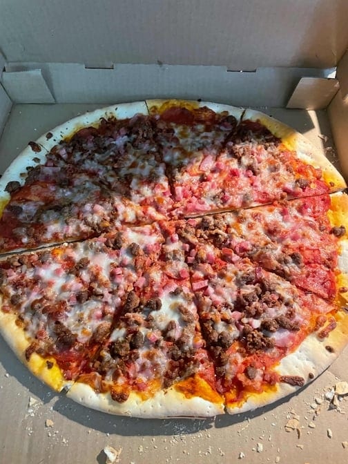 14" Thin Crust Meat Lovers Pizza.